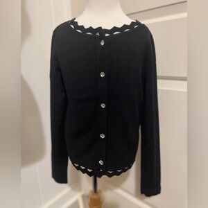 Milly Minis $195 Zig Zag Black Cardigan Sweater Size 12 Preppy Luxury Rhinestone